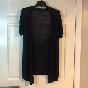 Joan Vass Black Open-Knit Cardigan Size L Lightweight Layering Top